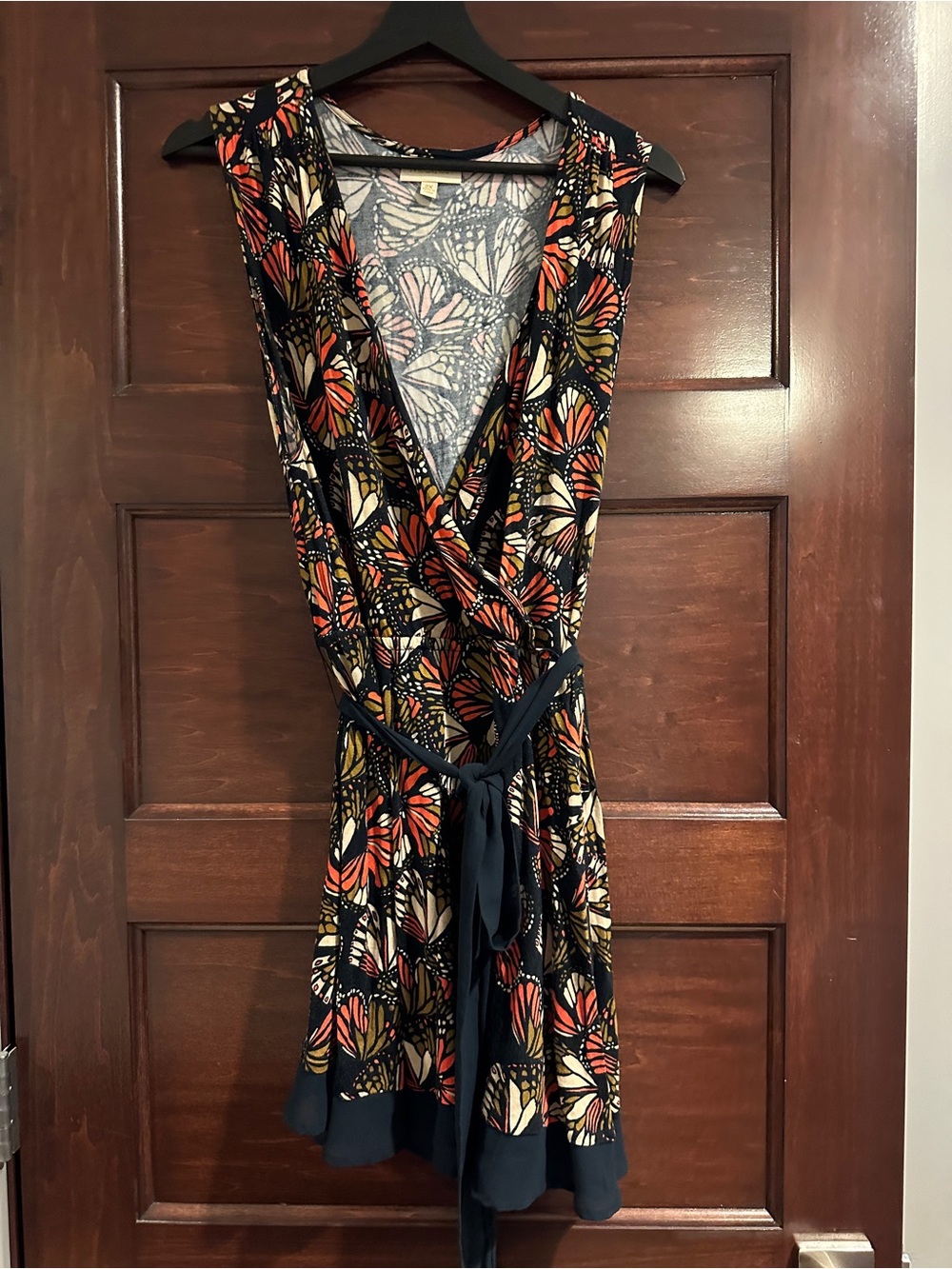 Modcloth Navy Sleeveless Tunic with Orange, Cream, and Olive Butterfly Print - Picture 2 of 6